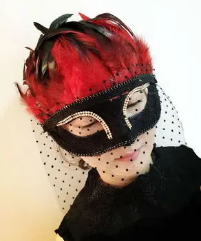 Halloween maškaráda Strany Červené Pierko Party Kráľovná, Princezná Čipky Závoj Maska Dievča Benátske Masky Vinobranie Ručne