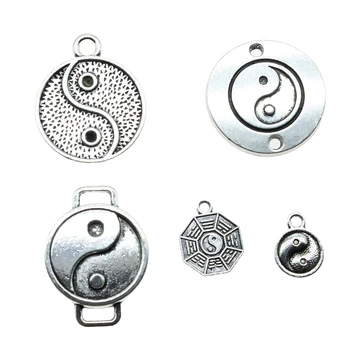 10pcs Antique Silver Farba Ying & Yang Kúzlo Prívesky Pre Šperky, Takže Tai Chi Charms Taoizmu Fengshui Charms