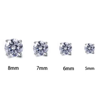 Nový Príchod White Crystal 5 mm 6 mm 7 mm 8 mm 4pcs 925 Sterling Silver Farba Stud Náušnice Pre Ženy Móda Dary