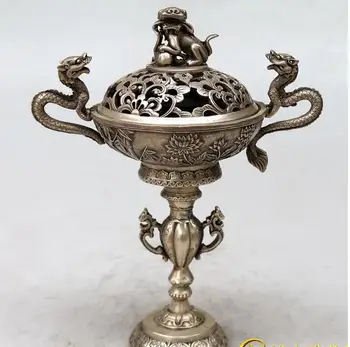 Starožitný staré QingDynasty silver pot--dragon kadidlo horák ,ručné remeslá,Decorationcollection&ozdobu,doprava Zdarma