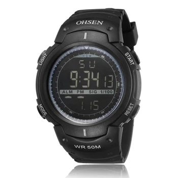 2016 Ohsen Značky Módnych Digitálny LED Mužov Vojenskej náramkových hodiniek Čierna Biela 50 M Potápanie Vonkajšie Športové Bežecké Silicome Remienok Hodiniek