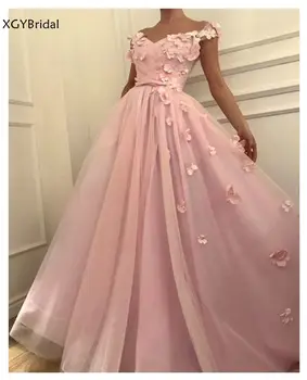 Nový Príchod V Krku Ružový Formálne šaty žien Strany noc 3D Kvet Lištovanie večerné šaty Župan de soiree 2021 vestido elegante