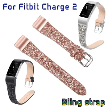 Bling Kožené Hodinky Pásmo pre Fitbit Poplatok 2 Popruh Inteligentný Náramok Nahradenie Watchband Charge2 Pás na Zápästie