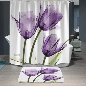 Nepremokavé Vaňa Opony Kvetu Rastlín Vzor Sprchový Záves Geometrické Kúpeľňa Obrazovke Vytlačené Opony pre Kúpeľňa - 180x180cm