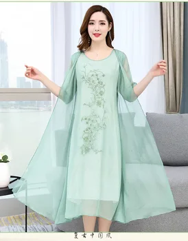 Ženy Šaty, Oblek Vintage Retro Kvetinový Kvet Šifón Výšivky Čínsky Dve Kus Oblečenie Pre Svadobných Hostí Matka Plus Veľkosť