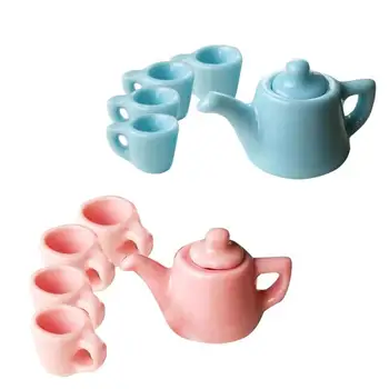 5 ks/set 1:12 Miniatúrne Moderné Porcelánovej Nastaviť Pevné Keramiky Kanvica Ružový domček pre bábiky Riad WWP4616 Modrá Farba Kuchyňa W1U5