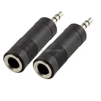 3,5 mm Samec 6.35 mm Jack Samica Audio Reproduktor, Konektor pre Kábel Adaptéra Čierna 2 Ks