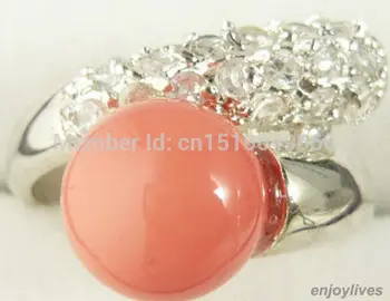 >>Pink Coral White Crystal Veľkosť Prsteňa: 6.7.8.9