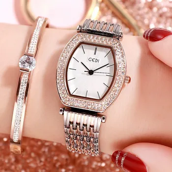 Nové Dámske Crystal Hodinky Luxusné Ženy Tonneau Hodinky Rose Gold Diamond Náramok, Hodinky Vodeodolné, Z Nehrdzavejúcej Ocele Šaty Hodinky