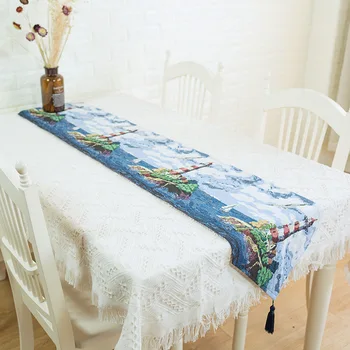 Maják Stôl Runner tichom vytlačené Tabuľky Kryt Modrý ostrov Stôl Dekorácie Žakárové Tabuľka Ochranu Č Placemat