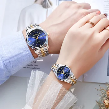 Pár automatické mechanické náramkové hodinky business casual štýl volfrámové ocele watchband svetelný luxusné značky milovníka hodinky