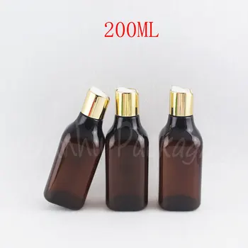 200 ML Hnedé Plastové Fľaše So zlatým Spp , 200CC Prázdne Kozmetické Kontajner , Mlieko / Šampón Čiastkové plnenie do fliaš ( 30 PC/Lot )