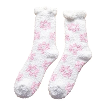 Ženy Coral Velvet Fuzzy Črievičku Ponožky Kvetinový Žakárové Teplé Spanie pančuchový tovar U90E