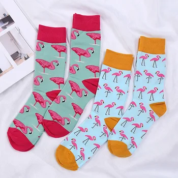 Unisex Ženy Muž Posádky Ponožky Módne Cartoon Flamingo Bavlna Dlhé Ponožky Trendy Zábavné Patchwork Teplé Mäkké Muž Členok Sox