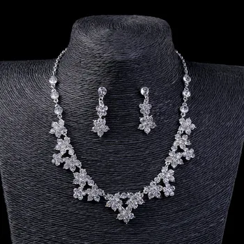 Strieborné Pozlátené Kvety Crystal Svadobné Šperky Sady Koruny Tiaras Vyhlásenie Náhrdelníky Náušnice Svadobné Doplnky, Párty Šperky