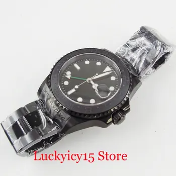 BLIGER Značky Automatické Mužov Náramkové hodinky GMT Funkcia Funkcia Date Black Sterilné Dial Nasadenie Spona 40 mm