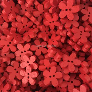 100ks 15 mm Červené Drevo Kvet Tlačidlá 2 Otvory Šitie Tlačidlo Šperky Čo Zdobením Cardmaking Scrapbooking