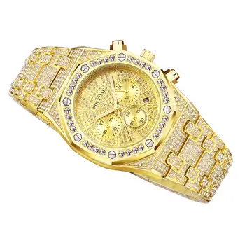High-end Zlaté Hodinky Mužov Chronograf Diamond Pánske Hodinky Top Značky Quartz Ľadový Z Mužskej Náramkové hodinky Vodotesné Hodiny reloj hombre