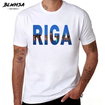 BLWHSA Meste Riga Prined T shirt Mužov Bežné Krátky Rukáv, Bavlna, Dizajn Značky T-shirts Lotyšsko Mesta Riga Mužov Oblečenie
