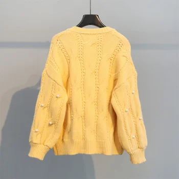 Voľné Knitwear Farbou Singel Svojim Svetre Vintage Svietidla Rukáv Cardigan Pletené Nadrozmerná Sveter Pre Ženy Kabát