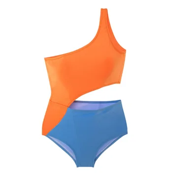 Sexy 2020 Neon Orange Modrý Pás Vystrihnite Jeden Ramenný Plávať Nosenie Telo Plavky Pre Ženy, Plavky Jednodielne Plavky Celé Plavky