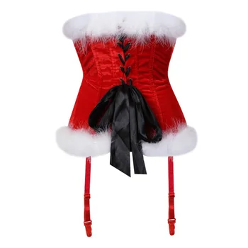 Vianočný kostým sexy flanelové luk kožušiny overbust červený korzet top ročník pešej vzdialenosti od širokej škály ocele vykostené pás korzety&bustier ženy corselet