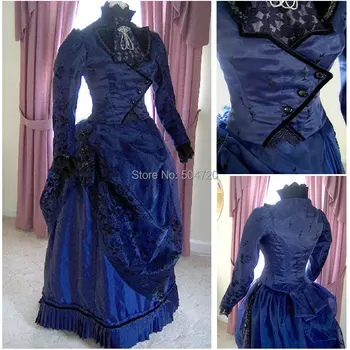 Vlastné-madeR-155 19 storočia Retro kostým 1860S Viktoriánskej Lolita/Občianskej Vojny Southern Belle Loptu Halloween šaty Všetky veľkosti