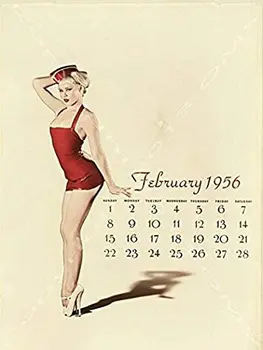 Losea februára 1956 Dievčinu Dievča, Kalendár, Ročník Polovice 20. Storočia, Umenie, Den, Bar Dekor 16 x 12 cm