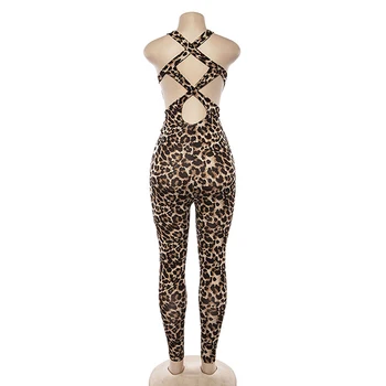 2019 Kreatívne Ženy Kombinézu Módne Leopard Ženy Kus O-krku bez Rukávov Jeden Kus Kombinézu Sexy Remienky Telo Topy Streetwear