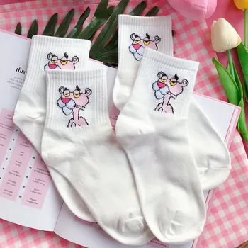 Japonský Kawaii! Ženy Zvieratá Výšivky Cartoon Trubice Ponožky Roztomilý Pink Panther Bavlnené Ponožky Harajuku Dámy Legrační Farebné Ponožky