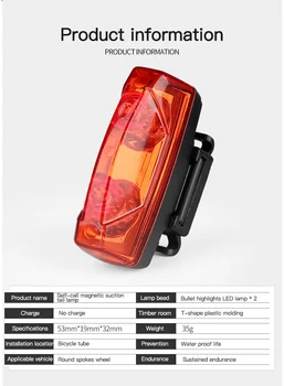 Cyklistické Svetlo Magnetické Indukčné zadné svetlo s USB Nabíjateľné Nepremokavé Bezpečnostná Výstraha jazda na Bicykli Prenosné Svetlo Zadné Svetlo