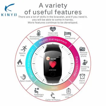 Krvný Tlak Smart kapela Kinyo Inteligentný Náramok Monitorovanie Srdcovej frekvencie Vodotesný IP67 Správu Pripomienka pre Android IOS Telefóny