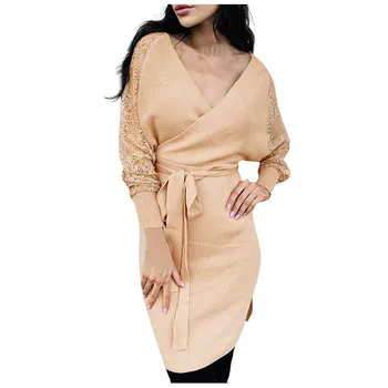 2021 Ženy Šaty Módne Farbou Pletené tvaru Digitálne Sexy Šaty Jeseň Jar Koleno-dĺžka Sukne Banquet Čipky Vestido P