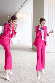 2021 Fashion Professional Sako Nohavice, 2-Dielna Sada Rose Červené Strednej dĺžky Vyhovovali Vysoko Kvalitné Profesionálne Nosiť Žena