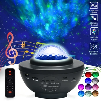 Farebné Oceánu Vlny Projektor Hviezdna Obloha Nočná Lampa Zvukovo Aktivovaný Projektor Svetlo s Hudbou Bluetooth Remote Darček k Narodeninám