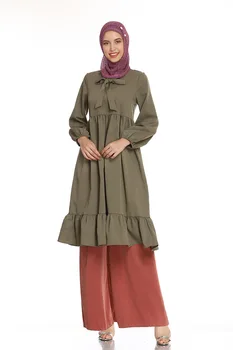 2 Kusy Moslimských sady islamskej volánikmi topy + skladaný nohavice obleky žena kaftan turecký Hidžáb Moslimských islamskej šaty ramadánu ropa