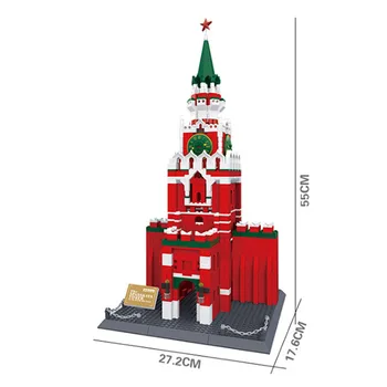 WANGE Slávne Mesto Architektúry Rusko Kremeľ Bell Tower 3D Model Budovy Blokov Auta DIY Montáž Educationa Tehly Hračky pre Chlapca