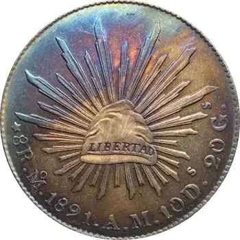 Mexiko Republiky Mexicana 1891 M 8 Reales Libertad Eagle S Hada Na Kaktus Radiant Spp S Lúče Strieborné Pozlátené Kópie Mincí