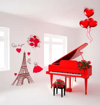 Populárne Pozadí Krásnej Červenej Farbe Piano & Tower & Červené Balóniky Dekor Romantická Svadba/Pary Foto Studios Pozadia