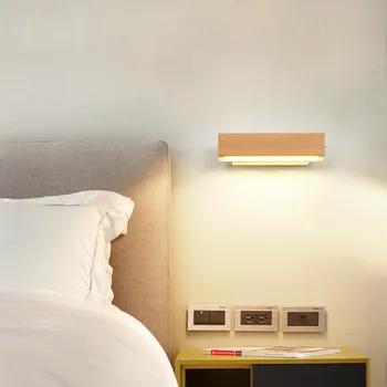Moderný minimalistický severské drevo LED steny sconce lampa domov deco spálňa nočná lampa masívneho dreva tvorivé rotujúce čítanie nástenné svietidlo