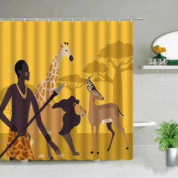 Abstrakt Afrika India Sprchové Závesy 3d Tlač Tkaniny Polyester Zavesenie Záclony Kúpeľňa Decor Nepremokavé Vaňa Displej S Háčikmi