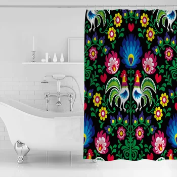 Ľudové Výšivky Umenie Kuracie Sprchový Záves Kúpeľňa Opony Polyester Textílie Vaňa Opony Umývateľný Domov Vaňa Dekor