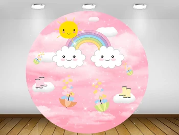 Kolo kruhu pozadí roztomilý ružový oblak rainbow pozadie dievča baby sprcha narodeninovej Party tabuľka Kryt počasie slnečníkov, RR-348