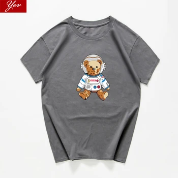 Medveď astronaut Sarkastický Grafické priestor Novinka t-shirt mužov voľné streetwear letné topy 2021 estetické t shirt ženy oblečenie