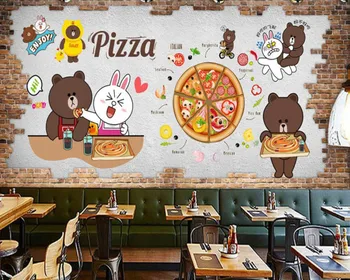 Doprava zadarmo Módne Tehlovej Steny Ručne Maľované Pizzeria Západnej Reštaurácia Vlastné 3D Tapeta nástenná maľba kórejský Štýl Cartoon nástenná maľba