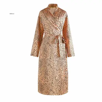 Móda Nové Pijamas Dámske Kimono Župan Zakryť Leopard Vytlačené Sleepwear Satin Hodvábne Nightgown Bežné Pohodlné Domáce Oblek
