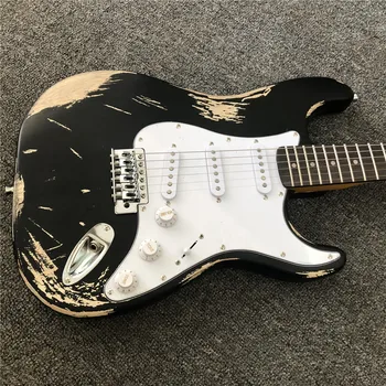 Kaiyun pôvodné vlastné ručné kopírovanie starých SRV ST elektrické gitary. ručne vyrábané.Klasické čierne elektrická gitara.