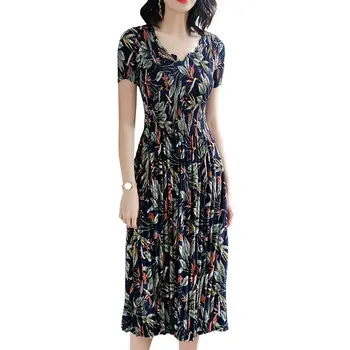 Ženy Letné Dlhé Bodycon Šaty 2019 Nové Elegantné Vintage Kvetinový Skladaný Šifón Maxi Šaty, Módne Vestidos Plus Veľkosť HJ273