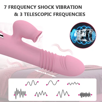 Rabbit Vibrátor s Jazykom Nepremokavé Teleskopická Dildo Klitoris Stimulátor Ústne Lízanie Žena Masturbovať Erotické, Sexuálne Hračky pre Ženy