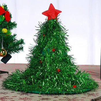 Vianočný Strom Tvar Klobúk Deti, Dospelých Strany Prop Čiapky s Top Star Zelená